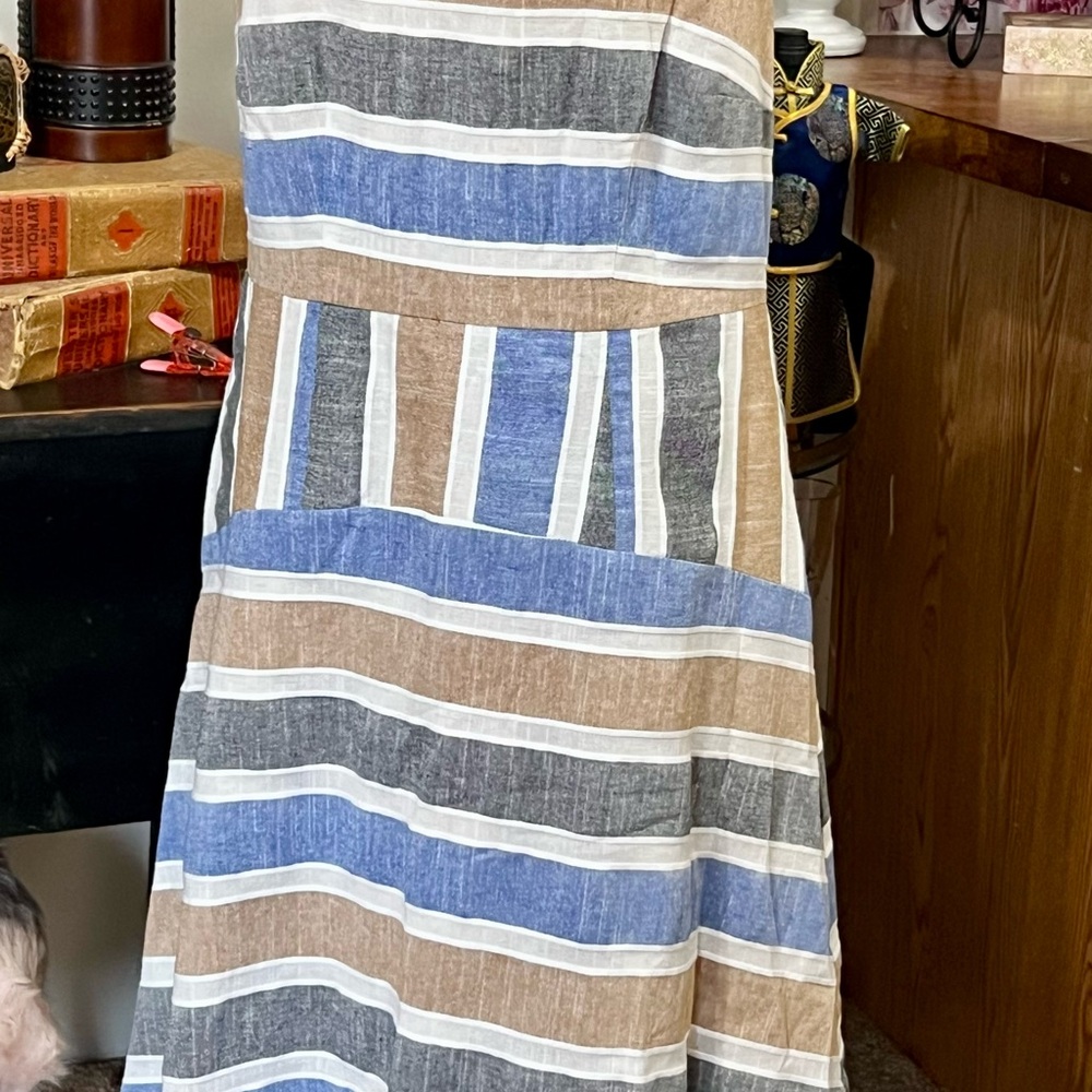 Taylor Blue and Brown Striped Dress